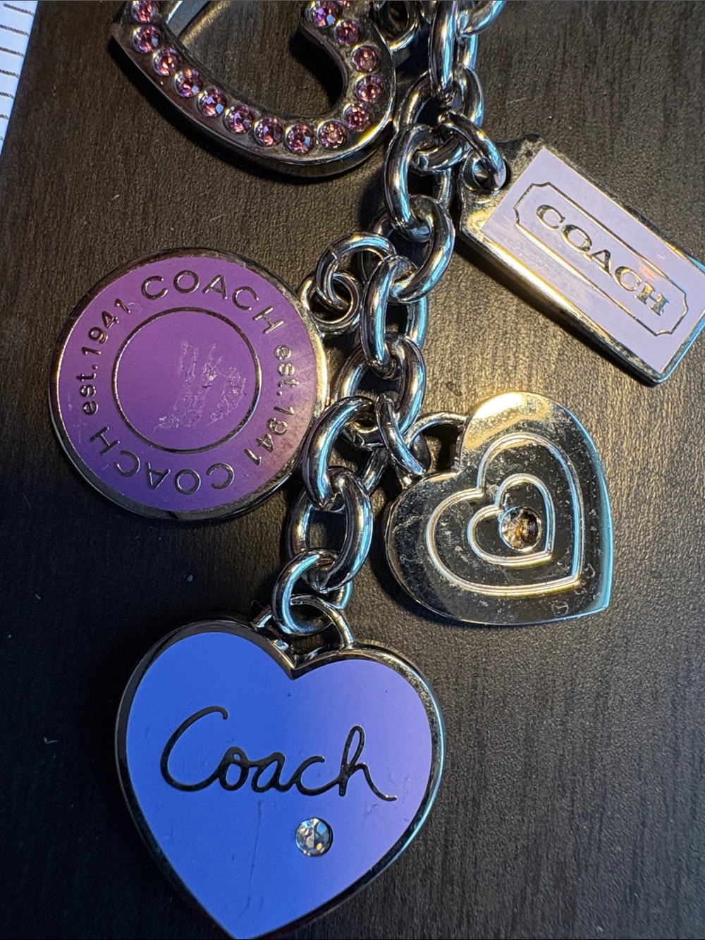 Coach Pink Multi-Charm Heart Keychain with Silver Hardware - Picture 2 of 4